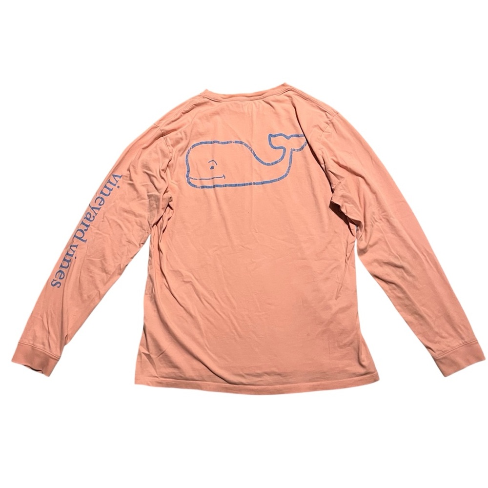 vineyard vines Mens Long-Sleeve Vintage Whale‎ Pocket Tee Pink and Blue Medium